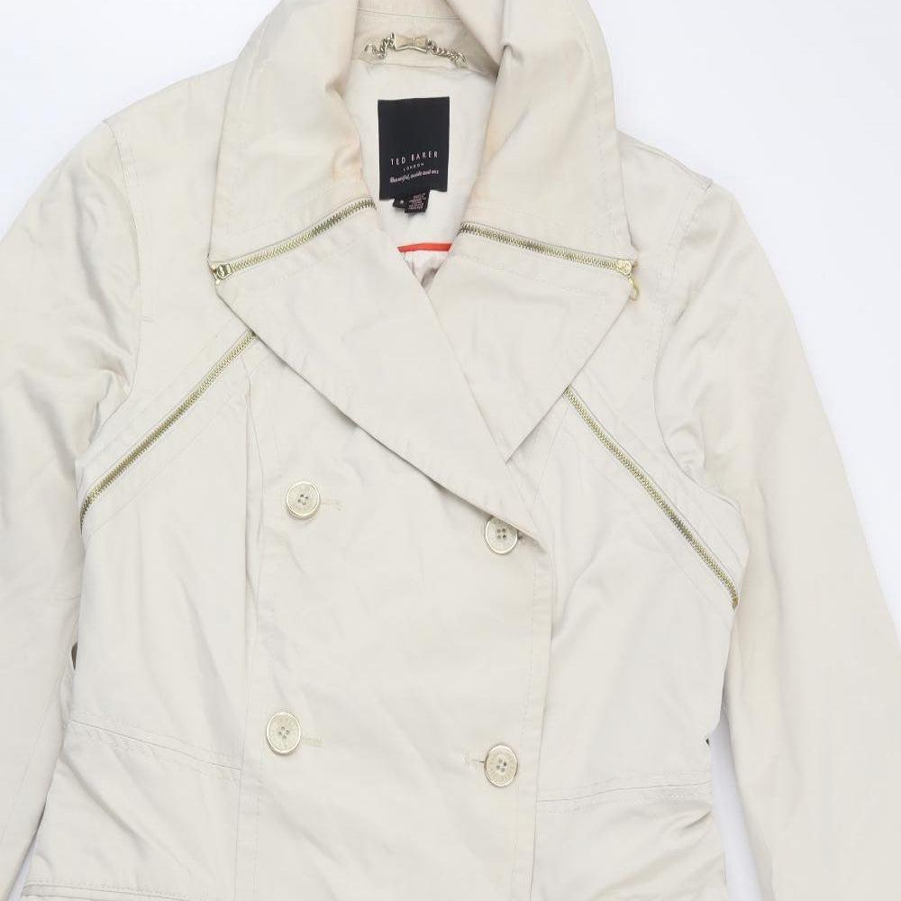 Ted Baker Womens Ivory   Trench Coat Coat Size M  Zip