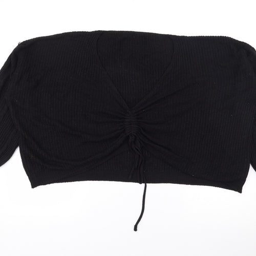 SheIn Womens Black V-Neck  Acrylic Pullover Jumper Size XL