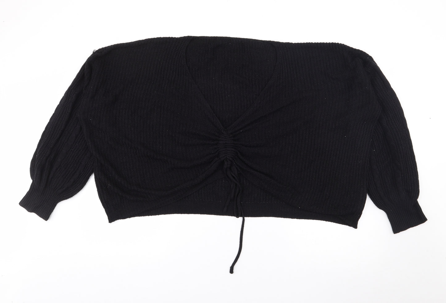 SheIn Womens Black V-Neck  Acrylic Pullover Jumper Size XL