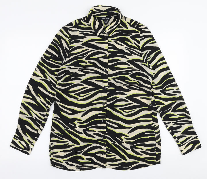 New Look Womens Multicoloured Animal Print Polyester Basic Blouse Size 10 Collared
