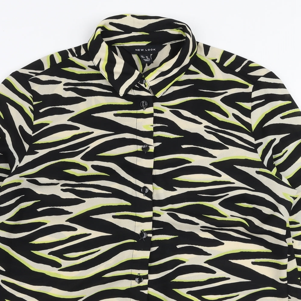 New Look Womens Multicoloured Animal Print Polyester Basic Blouse Size 10 Collared