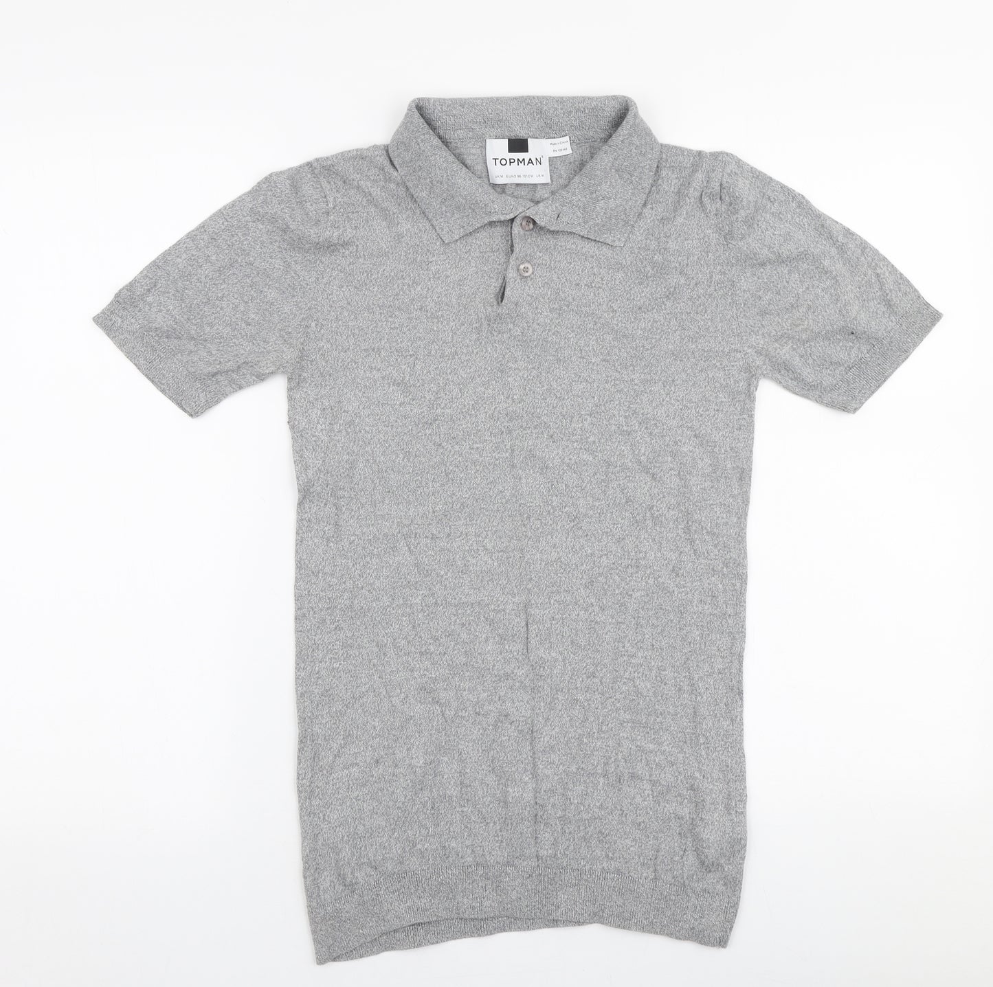 Topman Mens Grey  Cotton  Polo Size M Collared Button