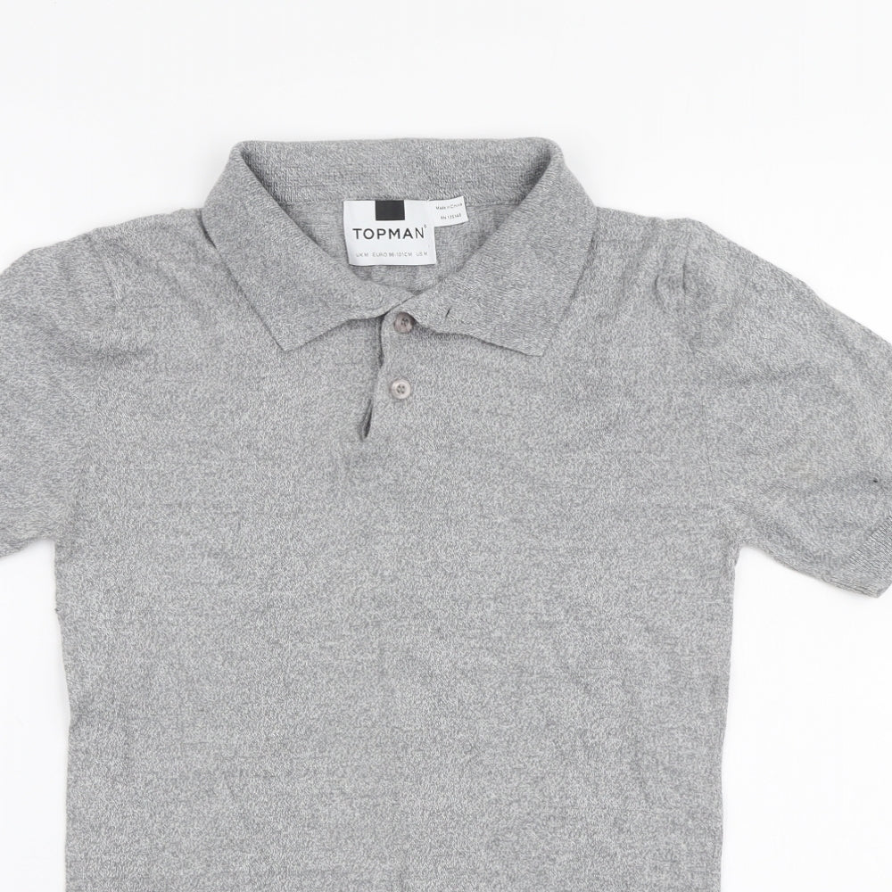 Topman Mens Grey  Cotton  Polo Size M Collared Button