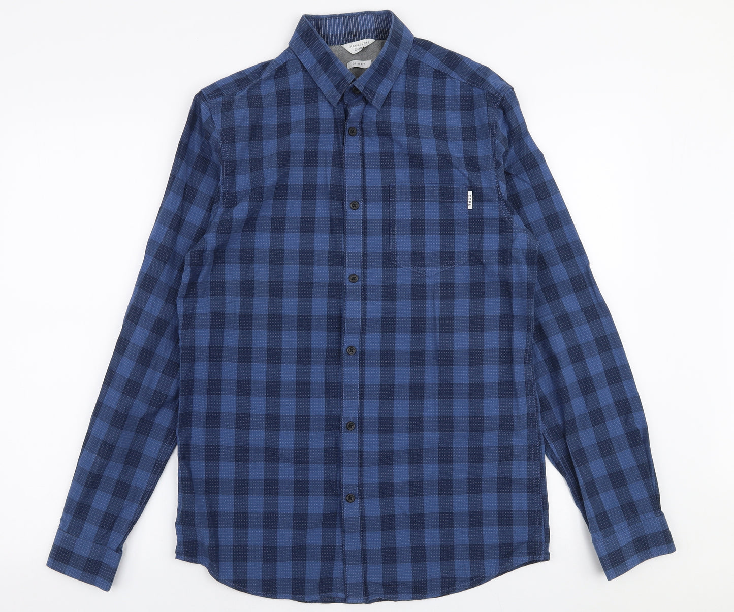 JACK & JONES Mens Blue Check Cotton  Button-Up Size S Collared Button