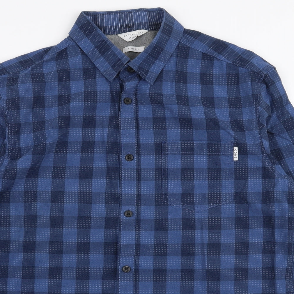 JACK & JONES Mens Blue Check Cotton  Button-Up Size S Collared Button
