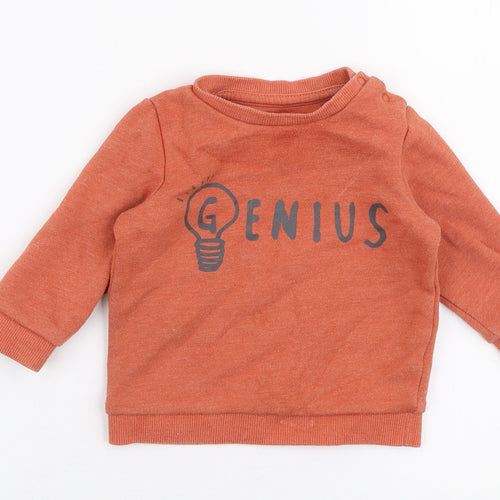 F&F Boys Orange  Cotton Jersey T-Shirt Size 3-6 Months Round Neck Snap - Sweater