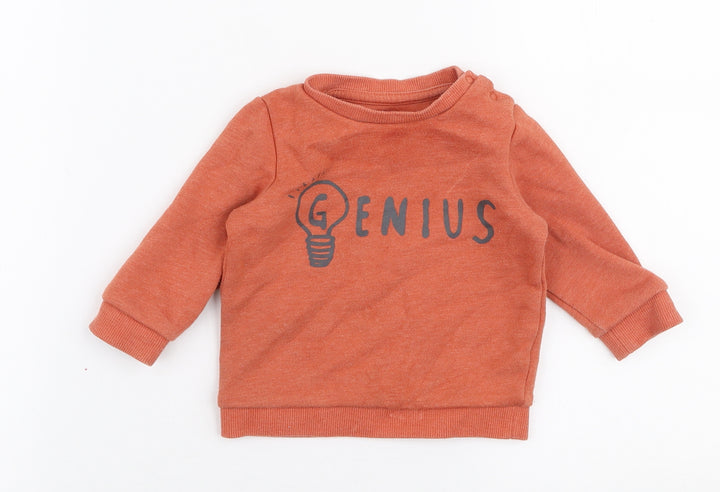 F&F Boys Orange Cotton Jersey T-Shirt Size 3-6 Months Round Neck Snap - Sweater