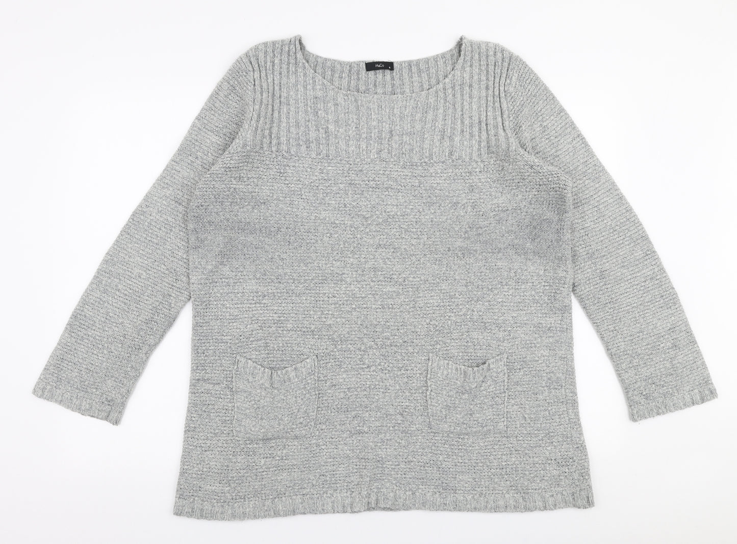M&Co Womens Grey Boat Neck  Acrylic Pullover Jumper Size 16