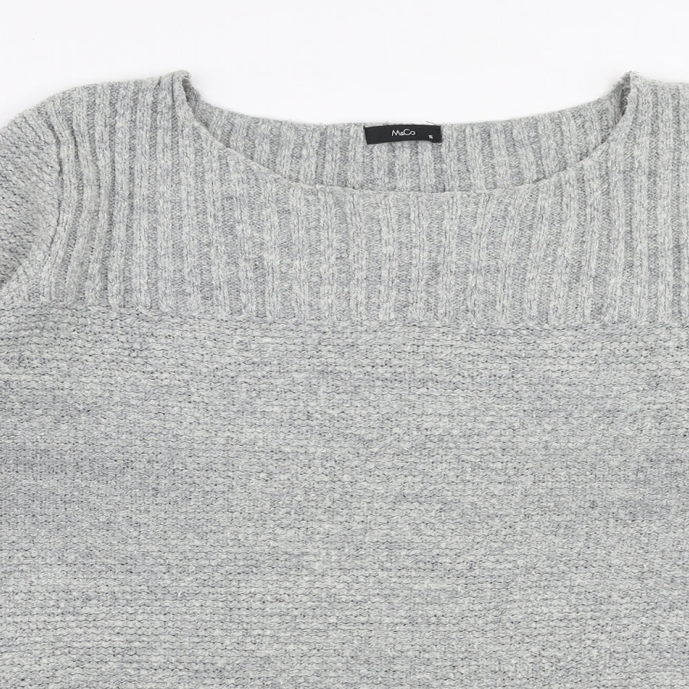M&Co Womens Grey Boat Neck  Acrylic Pullover Jumper Size 16