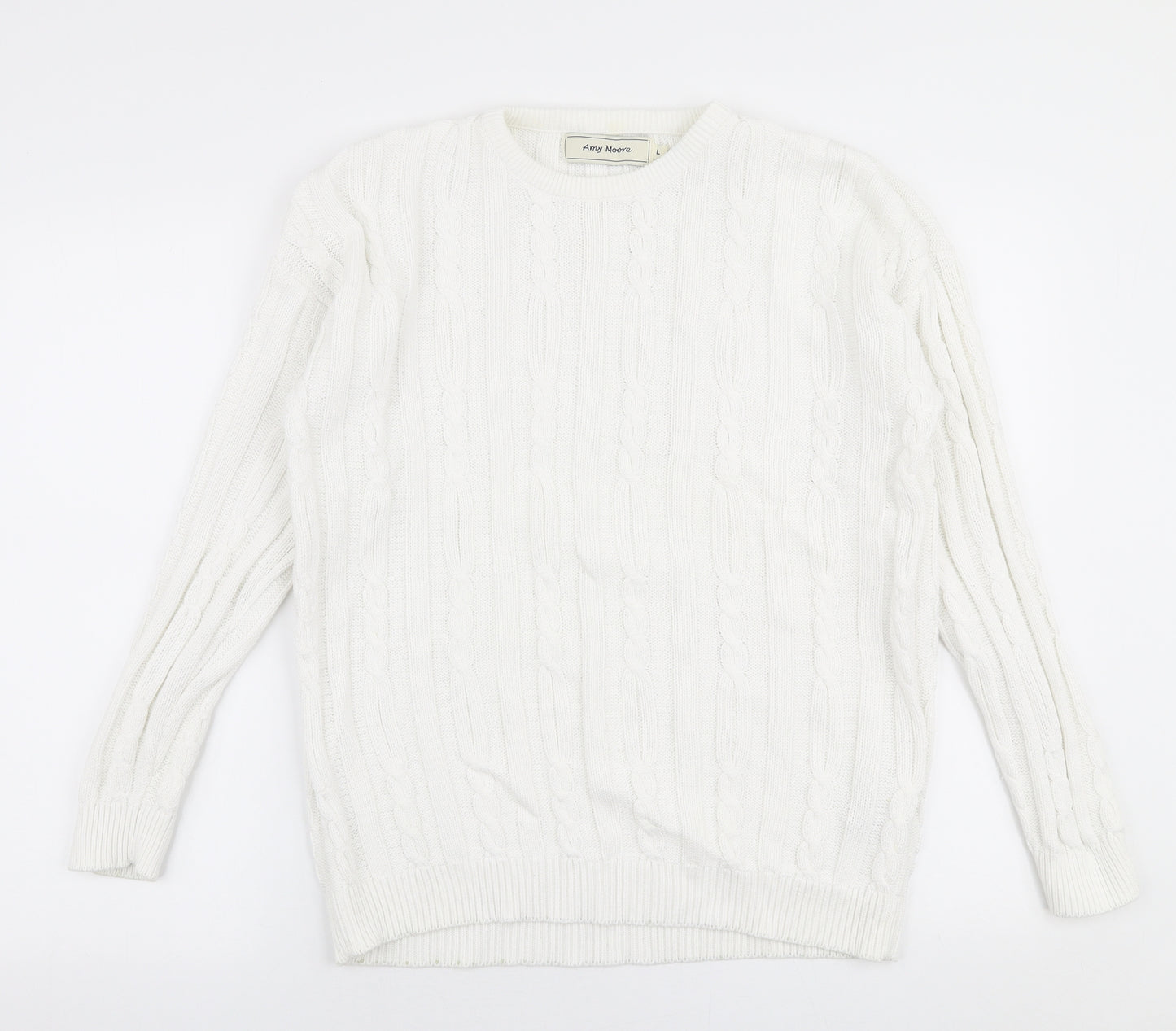 Amy Moore Womens White Round Neck  100% Cotton Pullover Jumper Size L