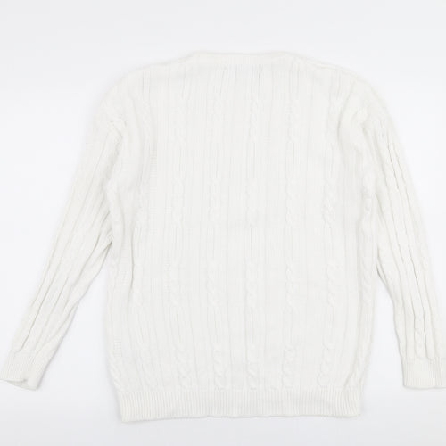 Amy Moore Womens White Round Neck  100% Cotton Pullover Jumper Size L
