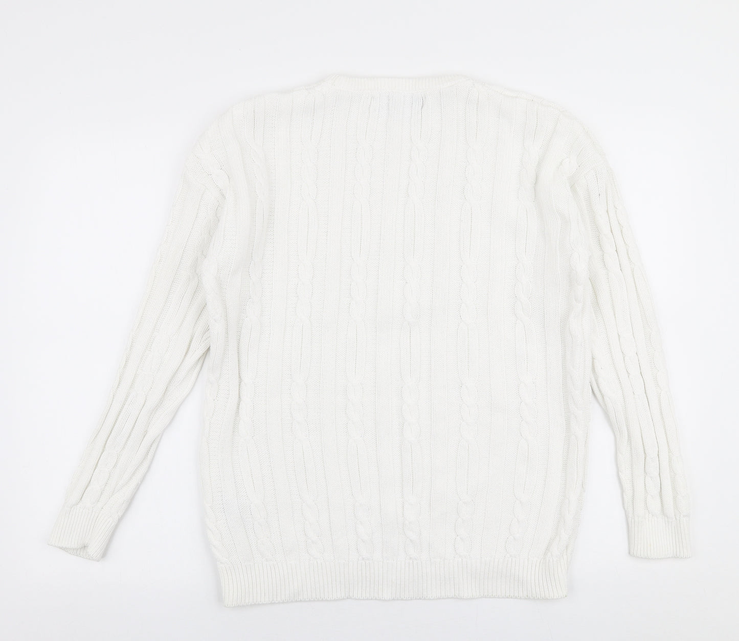 Amy Moore Womens White Round Neck  100% Cotton Pullover Jumper Size L