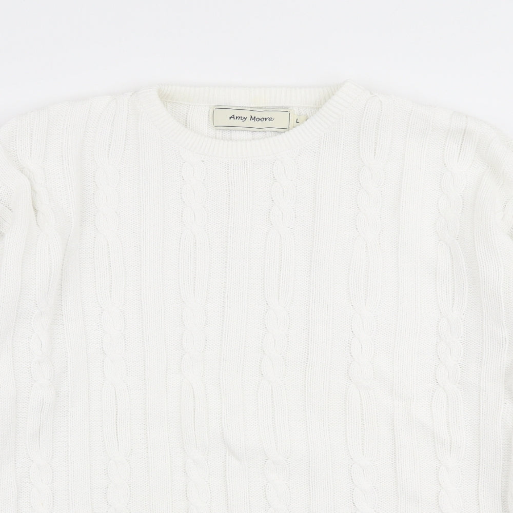 Amy Moore Womens White Round Neck  100% Cotton Pullover Jumper Size L