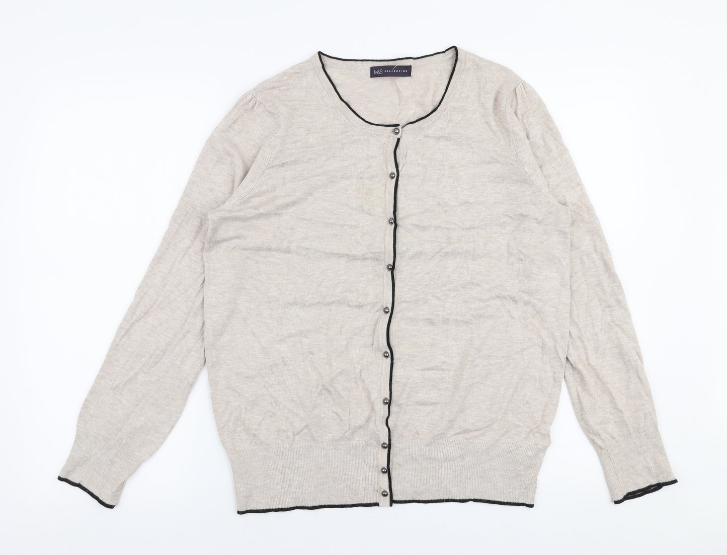 Marks and Spencer Womens Beige Round Neck  Viscose Cardigan Jumper Size 16