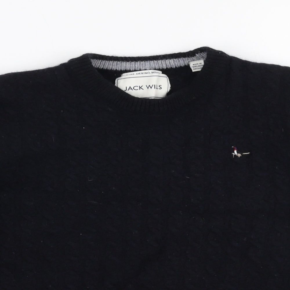 Jack Wills Womens Black Round Neck  Wool Pullover Jumper Size L