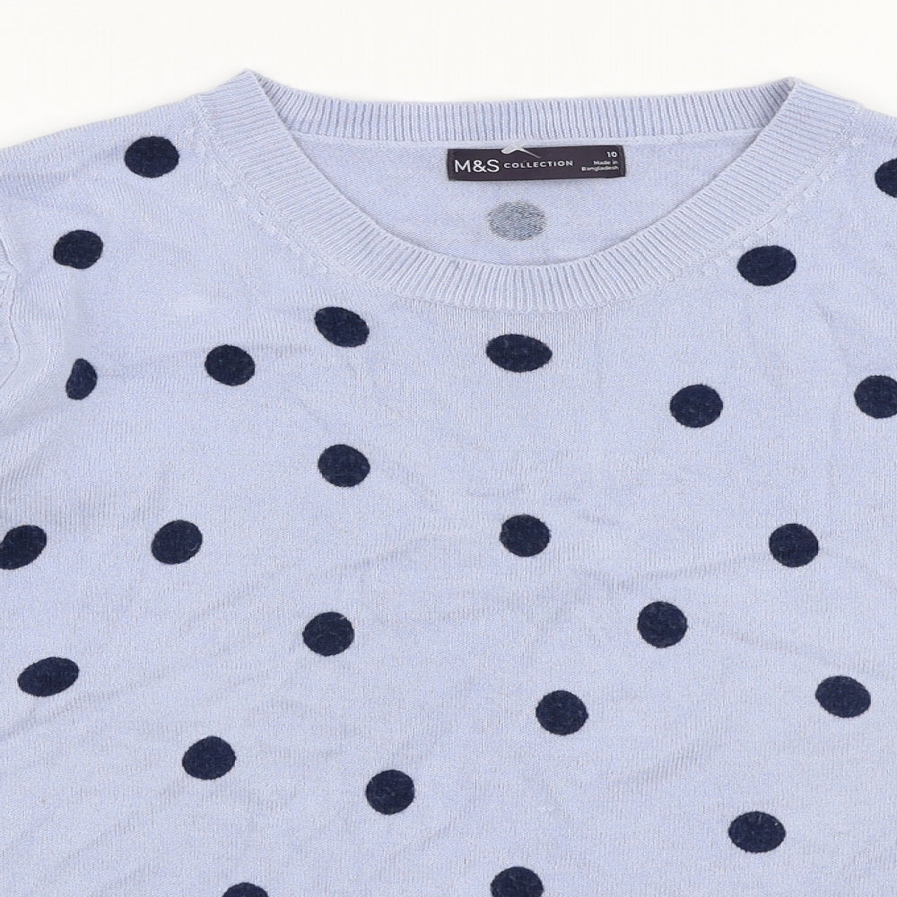 Marks and Spencer Womens Blue Round Neck Polka Dot Acrylic Pullover Jumper Size 10
