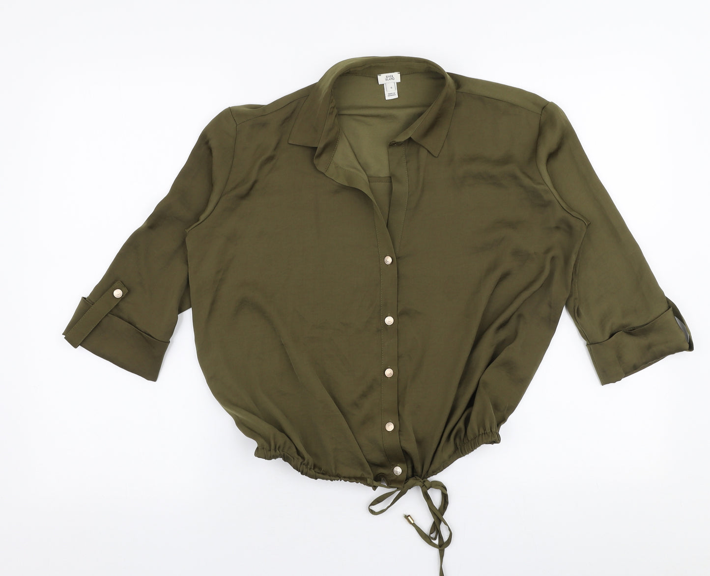 River Island Womens Green  Polyester Basic Blouse Size 6 Collared