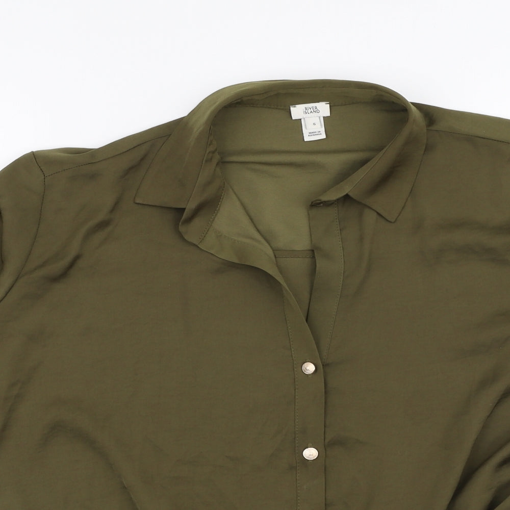 River Island Womens Green  Polyester Basic Blouse Size 6 Collared