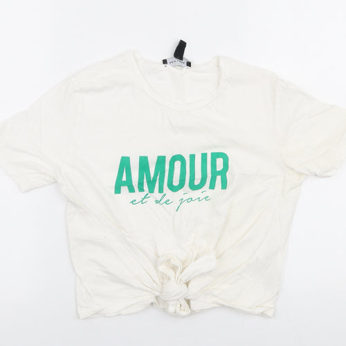 New Look Womens White  Cotton Cropped T-Shirt Size 6 Round Neck - Amour