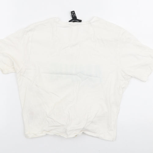 New Look Womens White  Cotton Cropped T-Shirt Size 6 Round Neck - Amour