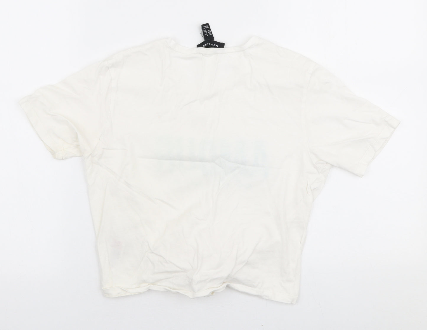 New Look Womens White  Cotton Cropped T-Shirt Size 6 Round Neck - Amour