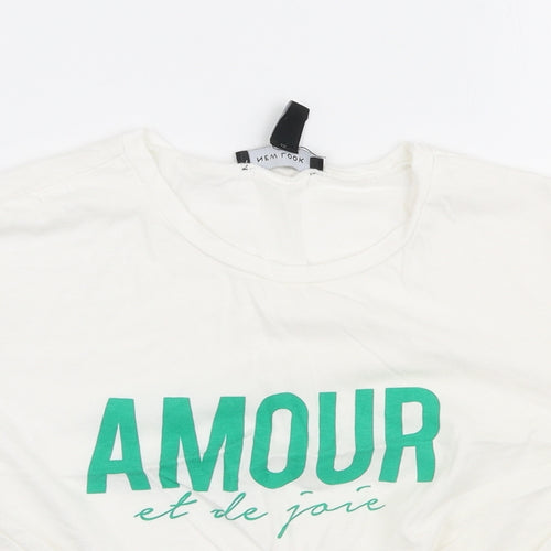 New Look Womens White  Cotton Cropped T-Shirt Size 6 Round Neck - Amour