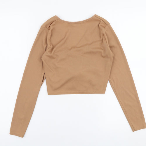 Boohoo Womens Brown  Polyester Basic Blouse Size 6 V-Neck