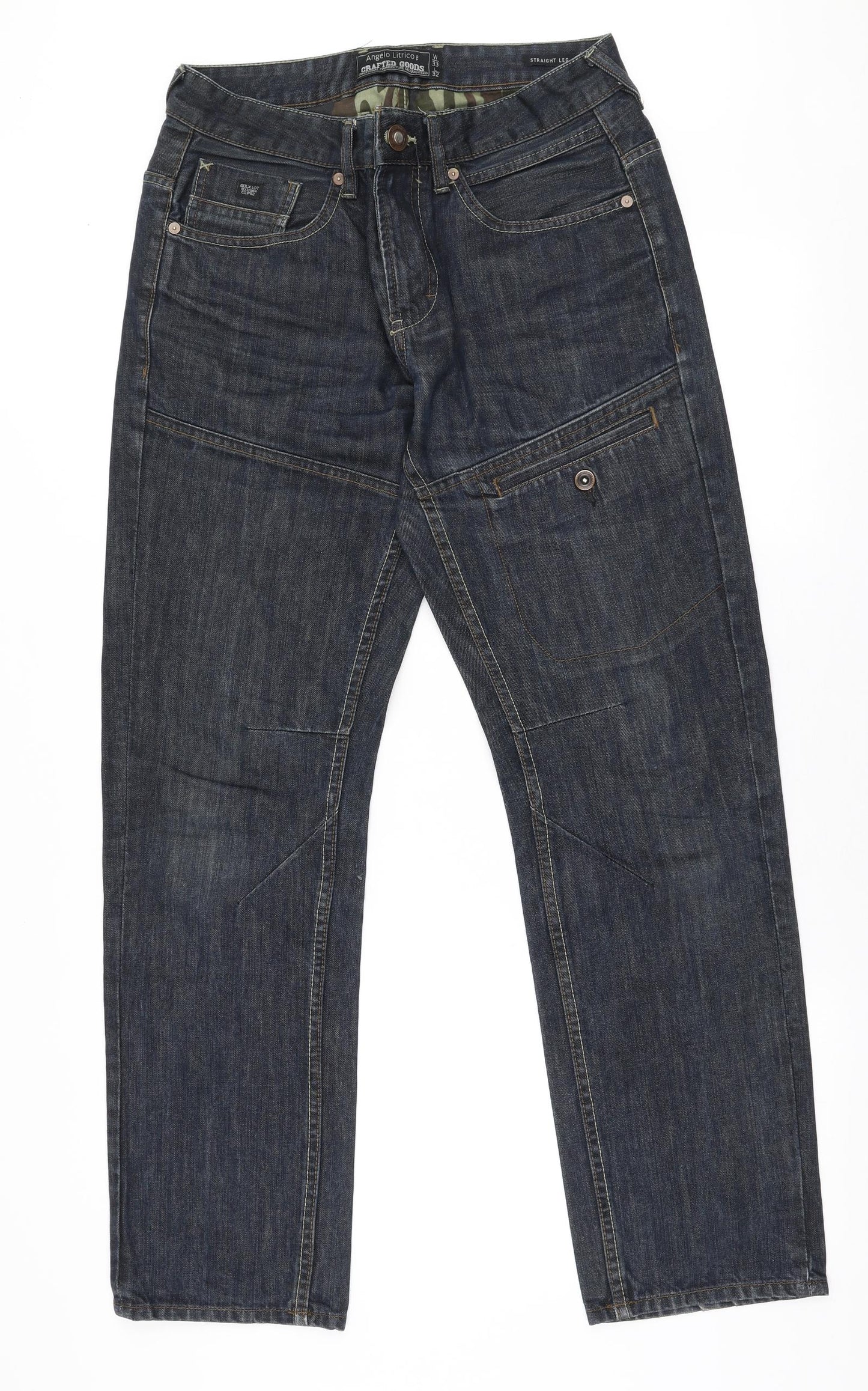 Angelo Litrico Mens Blue  Cotton Straight Jeans Size 33 L32 in Regular Zip