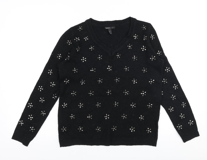 Mango Womens Black Round Neck Polyester Pullover Jumper Size M