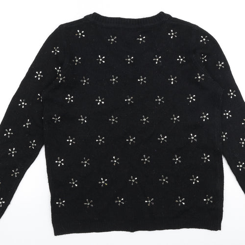 Mango Womens Black Round Neck  Polyester Pullover Jumper Size M