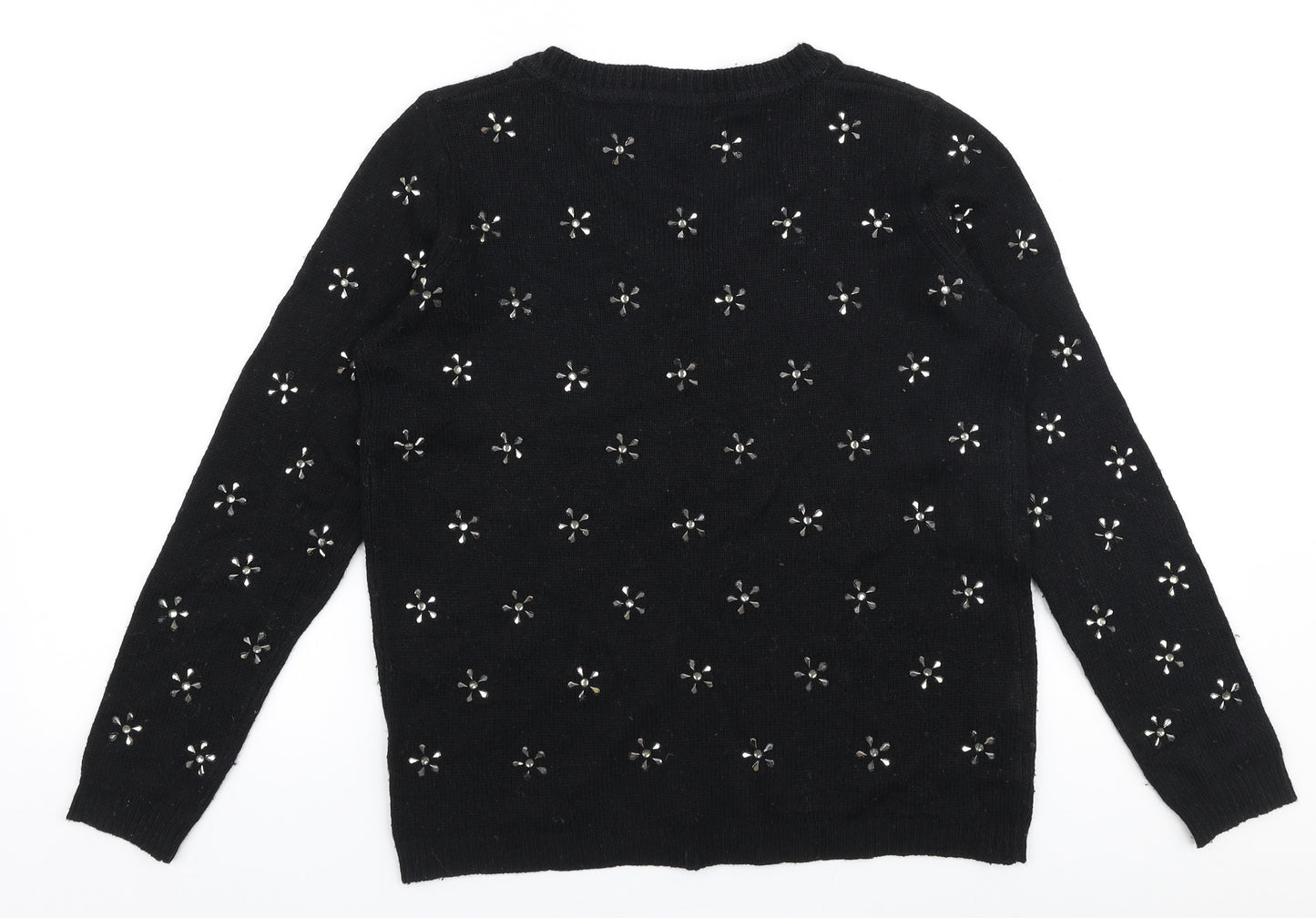 Mango Womens Black Round Neck  Polyester Pullover Jumper Size M