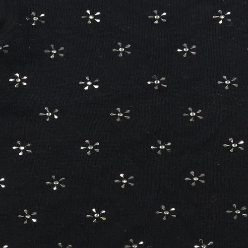 Mango Womens Black Round Neck  Polyester Pullover Jumper Size M