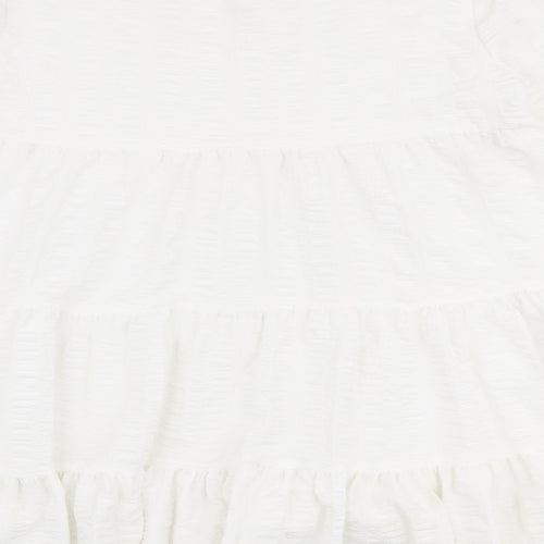 Zara Womens White  Polyester Trapeze & Swing  Size L  Round Neck Pullover - Smock dress