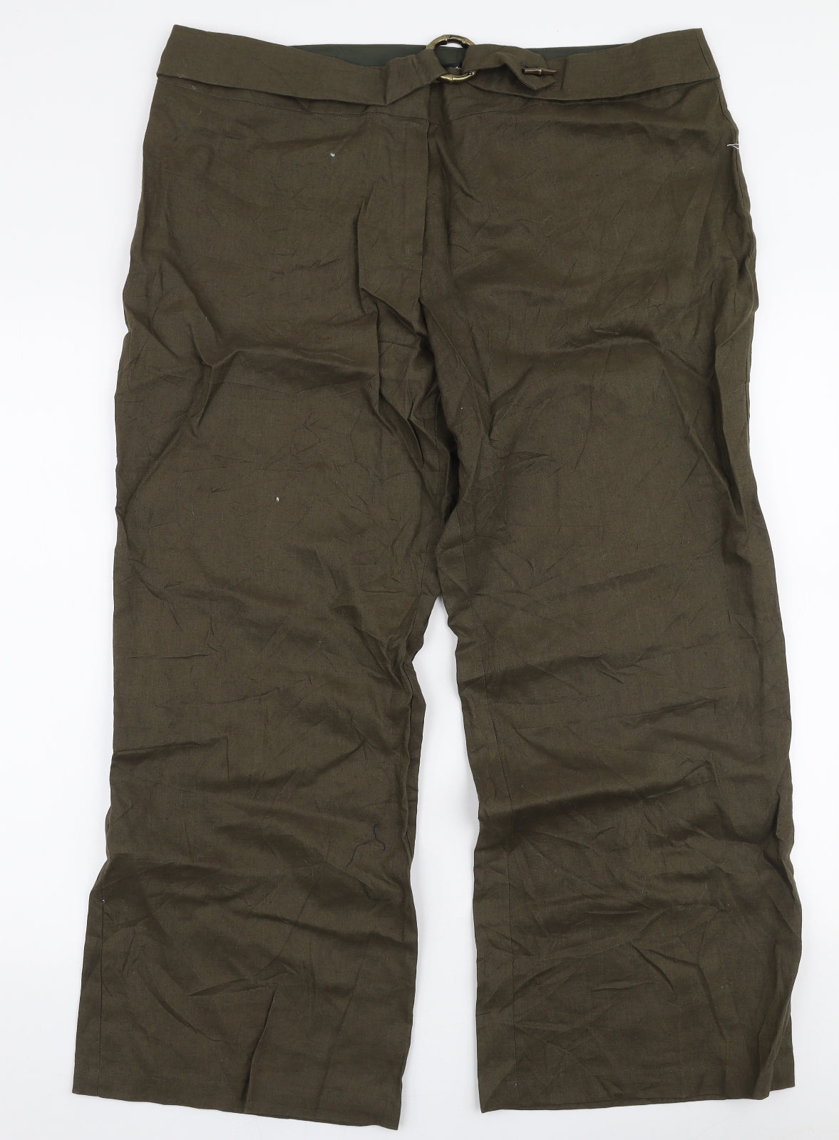 Marks and Spencer Womens Green  Linen Trousers  Size 18 L28 in Regular Zip