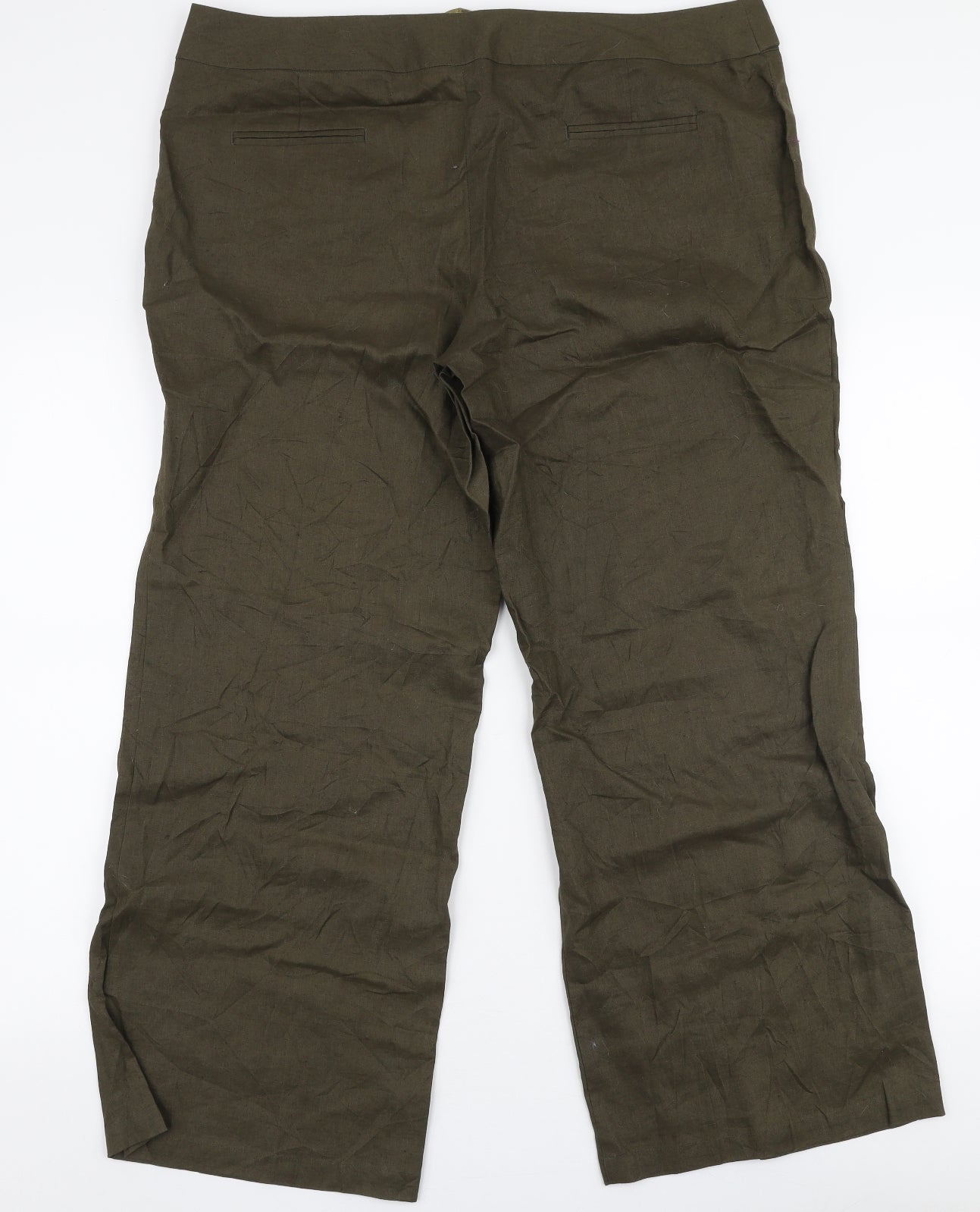 Marks and Spencer Womens Green  Linen Trousers  Size 18 L28 in Regular Zip