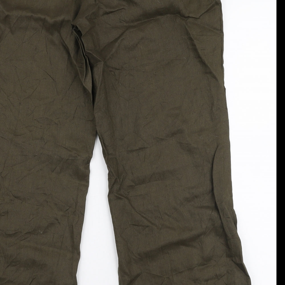Marks and Spencer Womens Green  Linen Trousers  Size 18 L28 in Regular Zip
