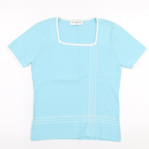Just Elegance Womens Blue Square Neck  Viscose Pullover Jumper Size S