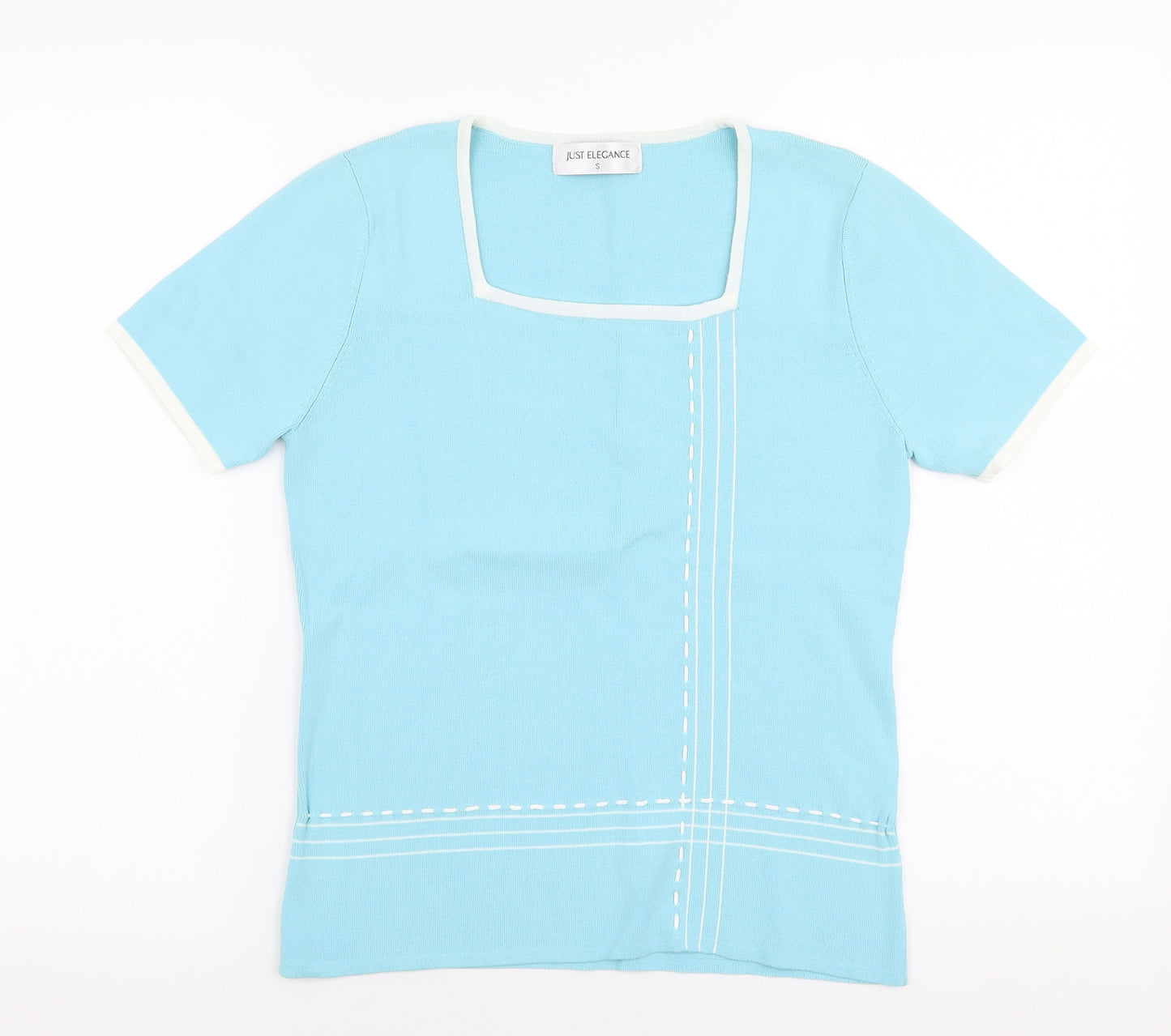 Just Elegance Womens Blue Square Neck  Viscose Pullover Jumper Size S