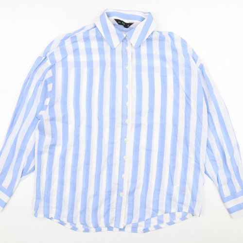 F&F Womens Blue Striped Viscose Basic Blouse Size 6 Collared
