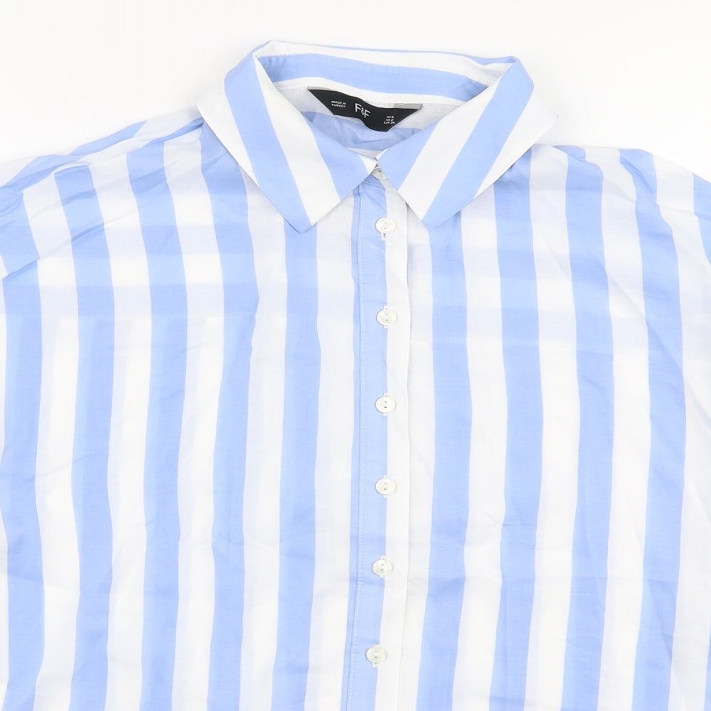 F&F Womens Blue Striped Viscose Basic Blouse Size 6 Collared