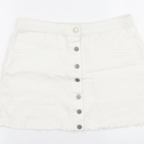 Pep & Co Womens White  Cotton A-Line Skirt Size 10   Button