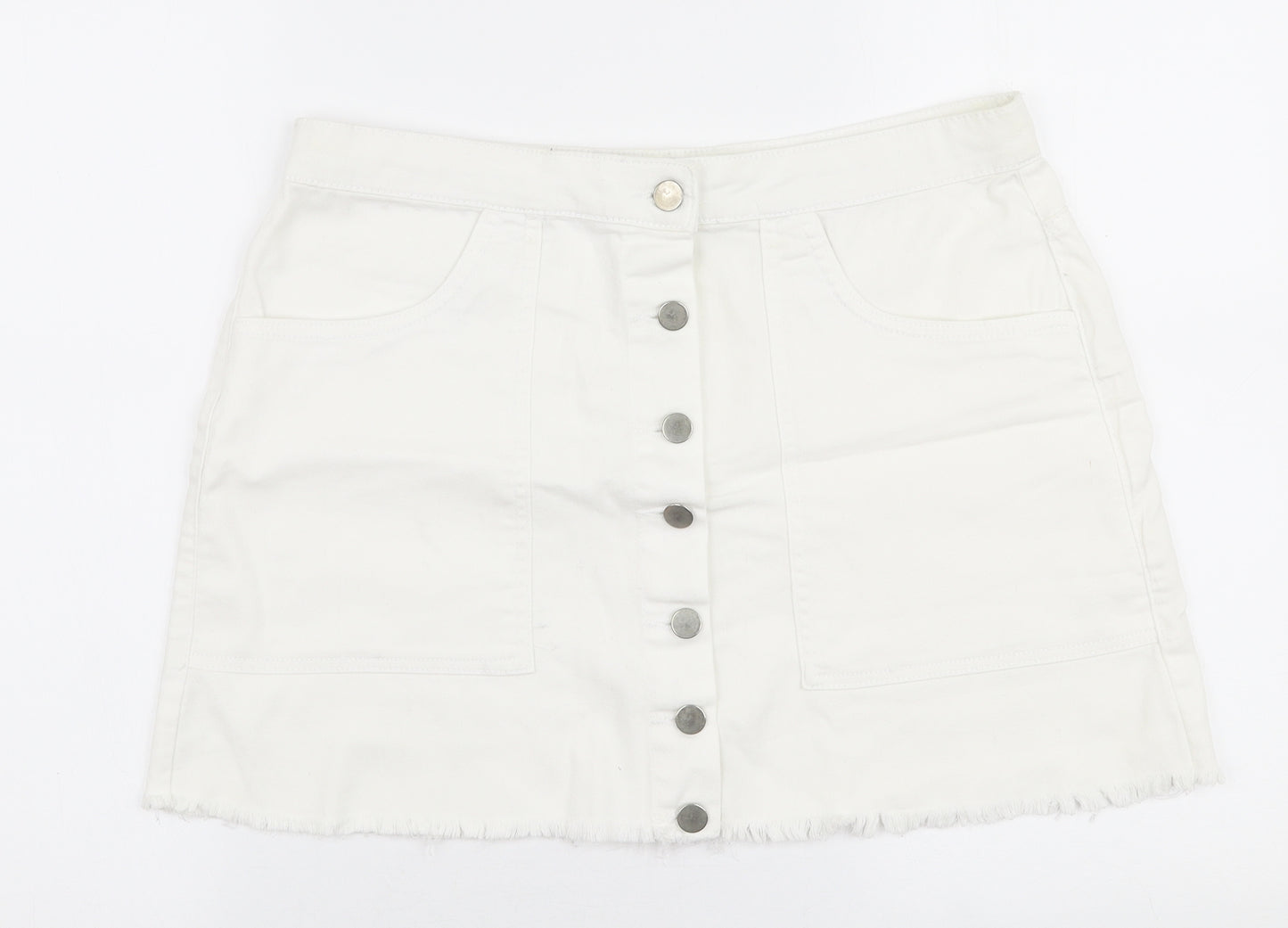 Pep & Co Womens White  Cotton A-Line Skirt Size 10   Button