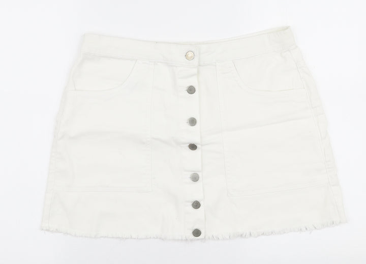 Pep & Co Womens White Cotton A-Line Skirt Size 10 Button