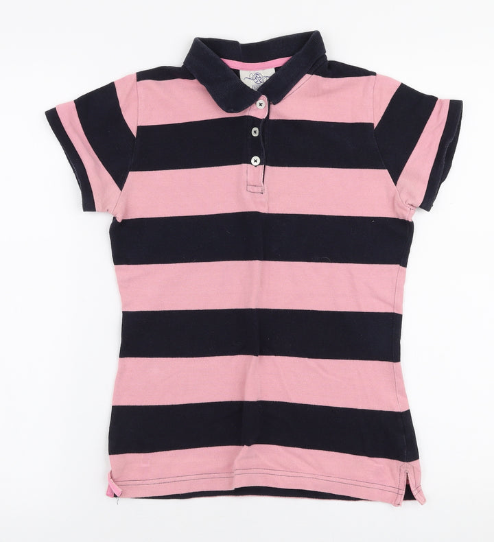 Front Row Womens Pink Striped Cotton Basic Polo Size S Collared