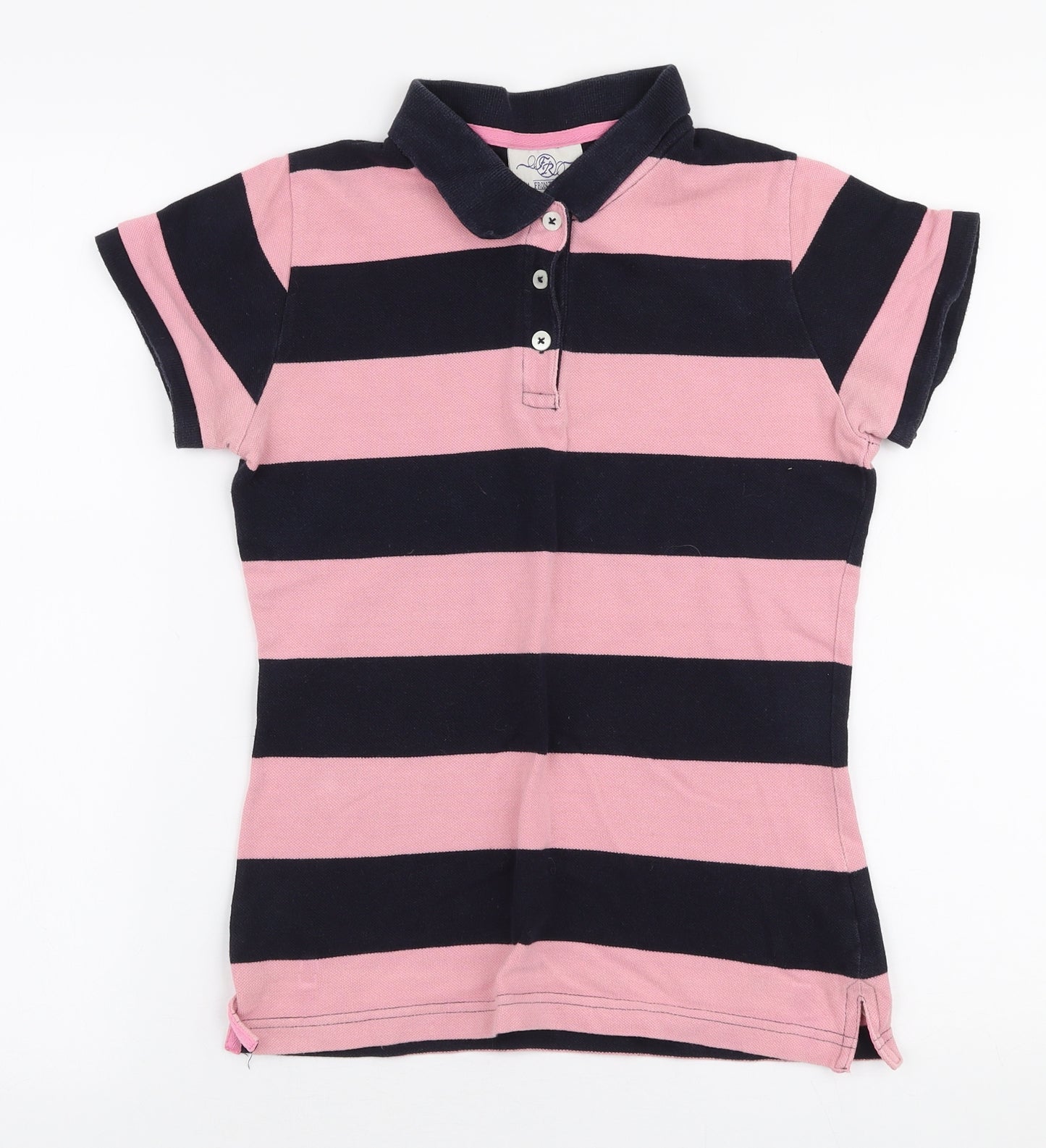 Front Row Womens Pink Striped Cotton Basic Polo Size S Collared