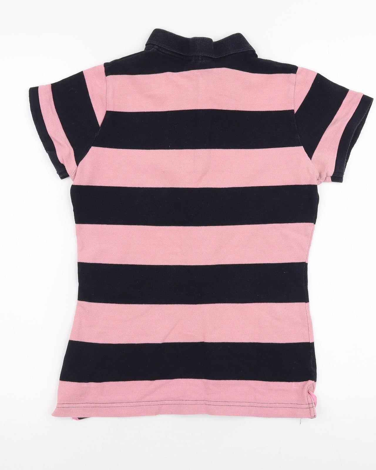 Front Row Womens Pink Striped Cotton Basic Polo Size S Collared