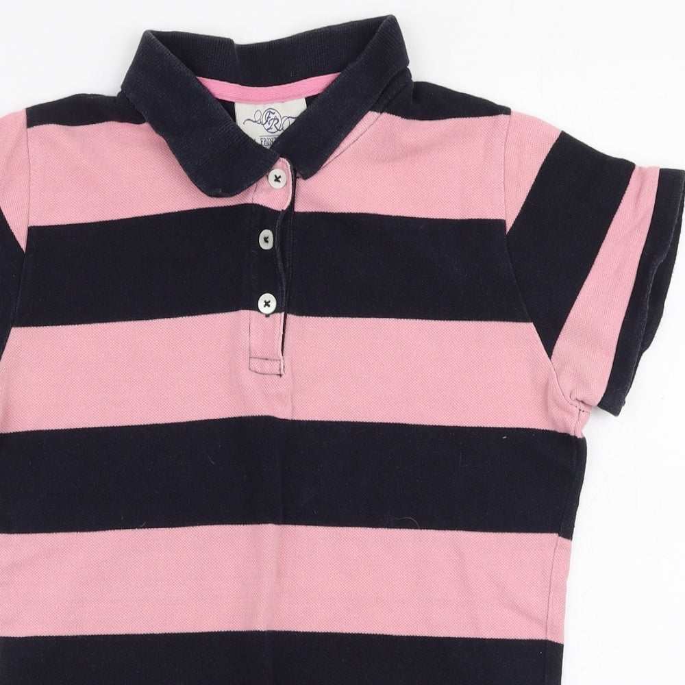 Front Row Womens Pink Striped Cotton Basic Polo Size S Collared