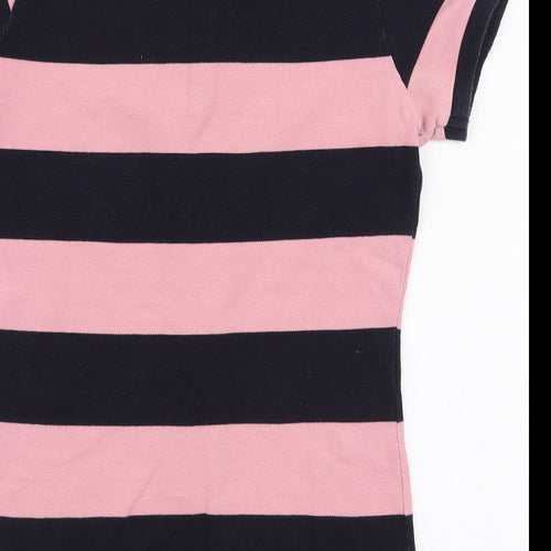 Front Row Womens Pink Striped Cotton Basic Polo Size S Collared