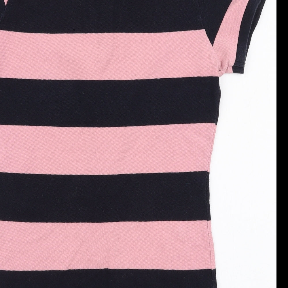 Front Row Womens Pink Striped Cotton Basic Polo Size S Collared