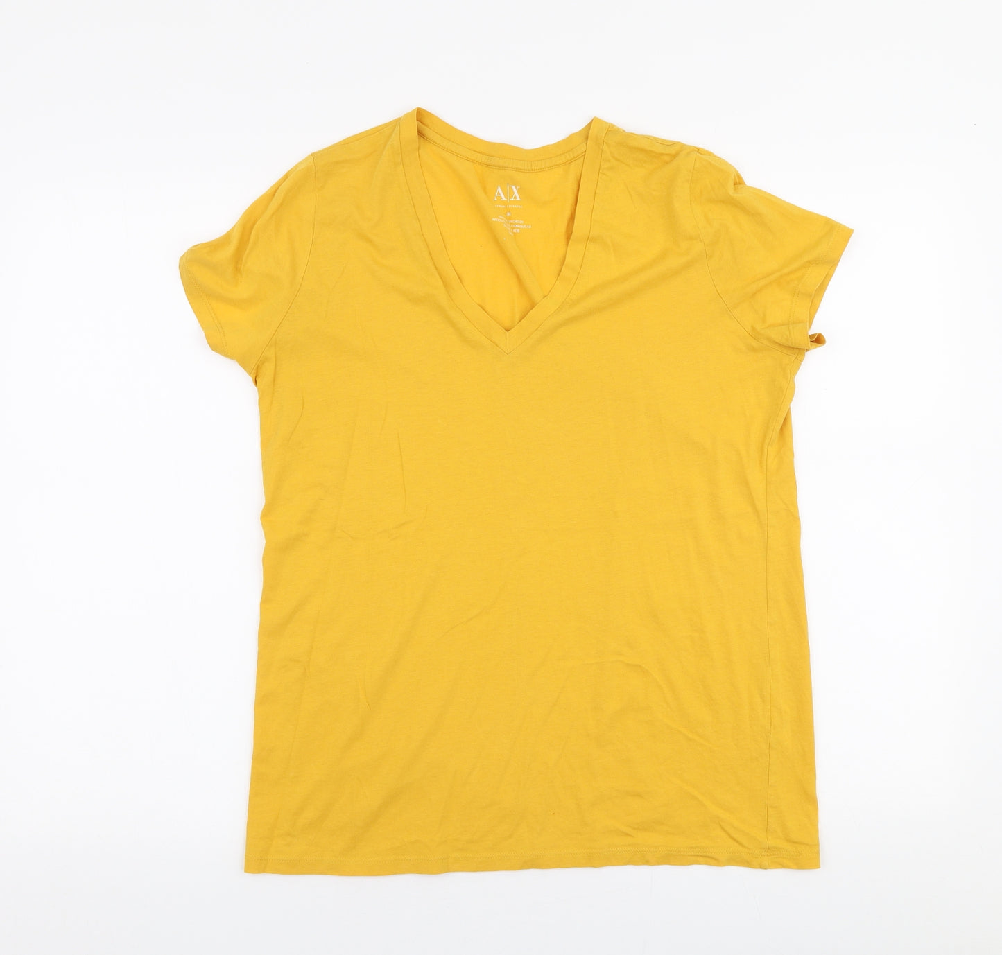Armarni Excahnge Womens Yellow  Polyester Jersey T-Shirt Size M V-Neck